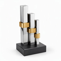 Trophée métallique en forme d'anneau avec impression UV, cubes creux argentés et intérieur doré, logo personnalisé, récompense pour cadeaux promotionnels en salon professionnel