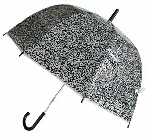 مظلة أطفال شفافة من الكلوريد متعدد الفينيل تفتح تلقائيًا بمقبض طويل مستقيمة POE مظلة مطرية يمكن تخصيص الشعار عليها