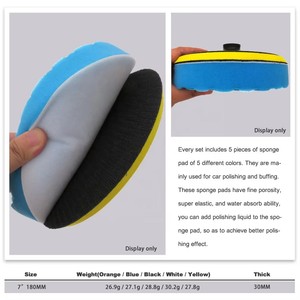 Tamponi per <span class=keywords><strong>Lucidatura</strong></span> e Finitura in Spugna con Velcro Multicolore di Alta Qualità, 7 Pollici 180mm, per Cura dell'Auto - Product Image 2