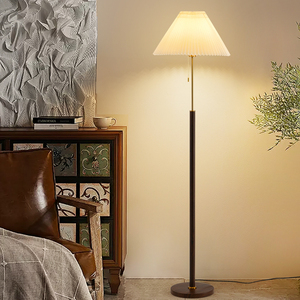 Pleated <b>Floor</b> Lamp Walnut Wood Color Led Light Warm Light Home Living Room Bedroom <b>Sofa</b> Bedside Standing Lamp - Product Image 1