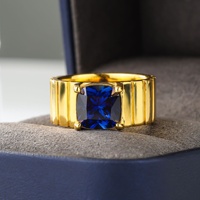 DEYIN Dainty Jewelry 925 Sterling Silver Date 18k Plaqué Or Grand Saphir Royal Gemstone Chevalière Bague Pour Les Femmes