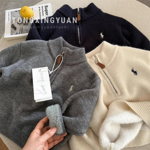 Child Star Circle Kids Fleece Lined Winter Sweater Thick Knit Zipper Pullover Boys Girls Embroidered Wool Sweater - Product Image 5
