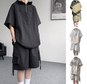 Conjunto de Dos Piezas para <span class=keywords><strong>Hombre</strong></span>, Estilo Americano, Verano 2026, Informal, Deportivo, Holgado, con Cierre, Camiseta de Manga Corta y Pantalones Cortos con Capucha - Product Image 6