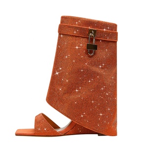 Bling Diamonds femmes bande unique fermeture éclair latérale bottines requin serrure talons compensés <span class=keywords><strong>sandales</strong></span> superposition pour l'été respirant automne - Product Image 1