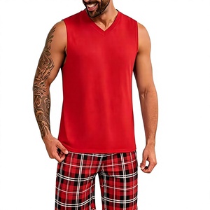 Men's Red Crew Neck Sleeveless Tank Top Floral Knitted Polyester/Cotton Breathable Vintage 200g Casual Summer Wear - Product Image 1