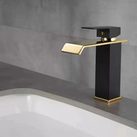 Robinet de lavabo de salle de bain moderne en acier inoxydable doré avec noyau de vanne céramique thermostatique, haut, carré, eau froide et chaude, pour hôtel