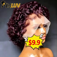 Perruque courte à dentelle frontale HD 13x1 en cheveux humains vierges, style bob, densité 180%, cheveux bouclés, à prix abordable de 9,9 $
