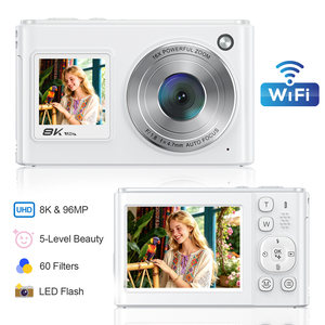 <span class=keywords><strong>Appareil</strong></span> <span class=keywords><strong>photo</strong></span> <span class=keywords><strong>compact</strong></span> 8K à double écran, 5 niveaux de beauté, 96MP de résolution <span class=keywords><strong>photo</strong></span>, 60 filtres, <span class=keywords><strong>zoom</strong></span> 8x, <span class=keywords><strong>avec</strong></span> garantie d'un an pour les filles - Product Image 1