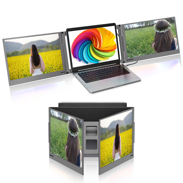 Notebook Computer Screen Extender Adding One Screen to Each Side of Your Laptop Connected Via a Type-C Cable