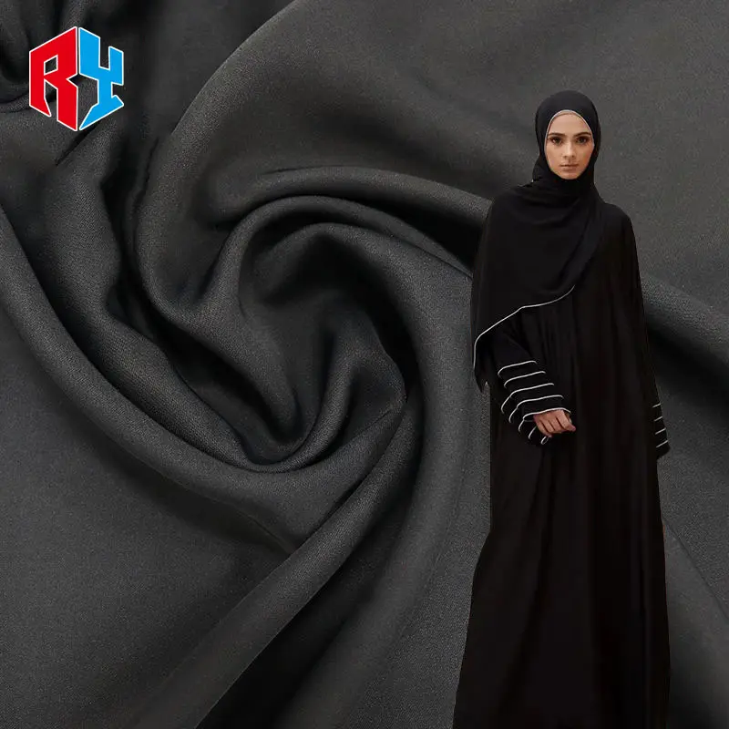 Custom high quality wholesale solids black 100 polyester plain Muslim female dress fancy dubai nida fabric for abaya