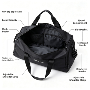 Sac de sport imperméable personnalisé avec logo, sac de voyage portable avec bandoulière pour la salle de sport, le fitness et le camping - Product Image 2
