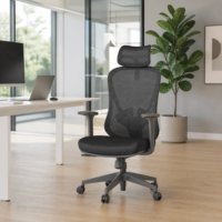 Chaise de bureau ergonomique robuste avec appui-tête réglable, support lombaire, siège en mousse moulée, base en nylon, haute résistance pour le bureau
