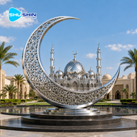Grande statue de mosquée en acier inoxydable en forme de croissant islamique, sculpture de lune musulmane, décoration extérieure pour mosquée et hôtel