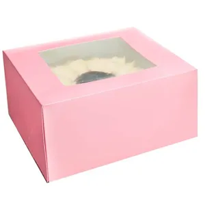 HENGXING scatola per Cupcake in carta resistente scatola per torta rosa con finestra scatola per panetteria trasparente confezione per dolci imballaggio per alimenti e bevande carta Kraft accetta