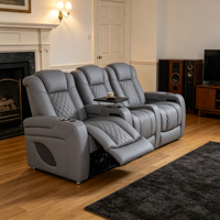 Fauteuil inclinable de cinéma maison en cuir véritable de luxe, canapé sectionnel électrique pour salon avec lumière ambiante LED et table-bac