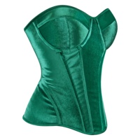 Corset bustier en velours vert sans bretelles, coupe cœur, avec volants, dos lacé, baleines en acier, grande taille, pour femme