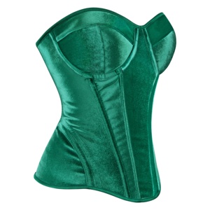 <span class=keywords><strong>Corsetto</strong></span> Bustier Verde Velluto Senza Spalline con Scollo a Cuore, Balze e Allacciatura Posteriore, con Stecche in Acciaio, Taglie Forti, Modellante per la Vita, da Donna - Product Image 3