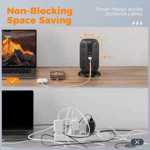 Multiprise <span class=keywords><strong>TESSAN</strong></span> avec protection contre les surtensions, 10 pieds, prise plate noire, 12 prises, 5 ports USB (2 C 3 A), interrupteurs individuels pour - Product Image 3