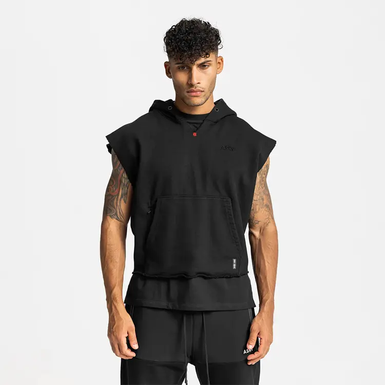 TT5024 Streetwear Logo bordir cetak kustom hoodie tanpa lengan pria Tank Top ukuran besar