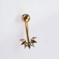 Anneau de nombril en titane doré ASTM F136 avec CZ, filetage interne, fleur à cinq pétales, bijoux de piercing pour le nombril