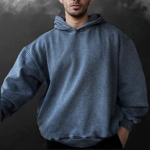 Sudadera con capucha ODM Terry de algodón 100% de alto gramaje, esencial para invierno, oversize, con puños acanalados desgastados, unisex, lavado ácido, personalizada - Product Image 1