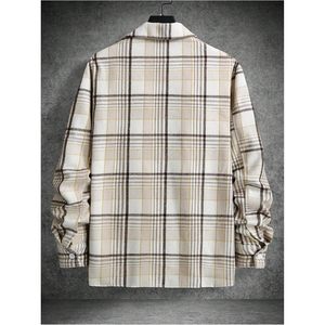 FOXA <b>Men's</b> Plaid Shacket <b>Long</b> Sleeve Button Down <b>Jacket</b> With Pocket Regular Fit Cotton Outerwear - Product Image 3