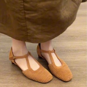2026 Summer New Retro Woven Women Roman Sandals Hollow Mary Jane <b>Block</b> Heel Closed Toe slip on Shoes for Outdoor Daily Wear - Product Image 5