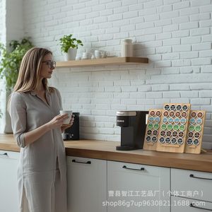 Estante de almacenamiento de cápsulas de café de bambú, estante de almacenamiento de ingredientes para despensa de oficina, soporte organizador de madera simple. - Product Image 2