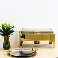 Chauffe-Plats Professionnel 9L en Verre avec Couvercle à Fermeture Douce, Ensemble Buffet en Acier Inoxydable Doré, Chauffe-Plats Hydraulique pour Traiteur