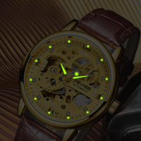 Montre mécanique pour homme TEVISE T869, boîtier en alliage, bracelet en cuir, verre minéral renforcé, cadran lumineux, montre-bracelet décontractée et tendance