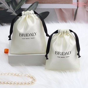Luxury Custom Logo Printed Color Shiny High Quality Satin Drawstring Bag for Hair Shoe Shopping Gift Dust Yellow Satin Pouch - Product Image 1