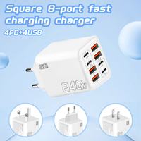 Cargador de Viaje con Enchufe EU US UK de 240W y 8 Puertos USB-C PD, Cargador Rápido GaN Tipo-C de 240W para Teléfono Móvil, Adaptador de Corriente