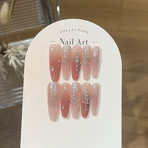 <span class=keywords><strong>Uñas</strong></span> postizas estilo francés <span class=keywords><strong>con</strong></span> degradado <span class=keywords><strong>rosa</strong></span> suave y brillante, <span class=keywords><strong>con</strong></span> diamantes plateados, de ABS, cobertura completa. - Product Image 1