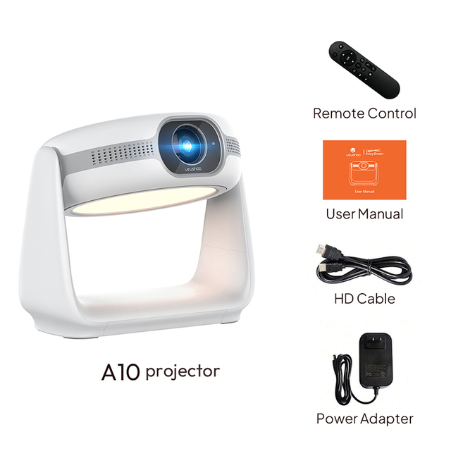 VEVSHAO A10 Full HD 1080P Smart Projector with Android 11 WiFi6 HIFI Stereo 270 Adjustable Bracket & LED Lamp