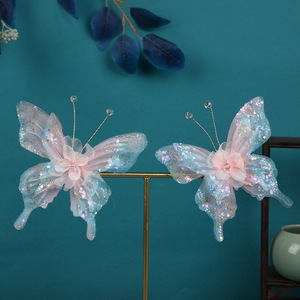 Nuevo accesorio para el cabello de estilo chino tradicional, diseño original, flor de gasa rosa hecha a mano con estampado en caliente y varilla suave con diseño de mariposa. - Product Image 1