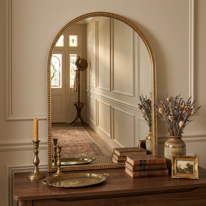 Traditional Arch Gold Wall <strong>Mirror</strong> Decor Vintage Iron Beads Frame Wall <strong>Mirror</strong> Hanging &amp; <strong>Freestanding</strong> <strong>Large</strong> <strong>Mirror</strong> for Home Decor - Product Image 1