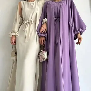 Zifeng OEM Vetements Islamiques Dubai New Arab Women's Plain 2-pieces Belt Muslim Dress