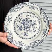 Assiettes de dîner vintage en porcelaine noire à motif floral, assiettes de service et plats pour mariage, fête, dessert