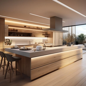 Meubles de cuisine modernes en chêne avec rangement intégré et plan de travail en marbre pour projets de villas - Product Image 4