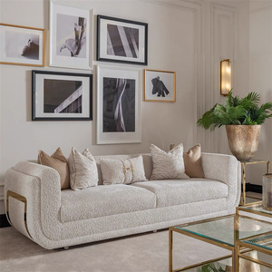 Ensemble Canapé de Salon Moderne de Luxe 3 Places, <span class=keywords><strong>Fauteuil</strong></span> Loungewear en Acier Inoxydable Doré, Causeuse en Tissu <span class=keywords><strong>Fourrure</strong></span> Teddy pour Maison et Hôtel - Product Image 1