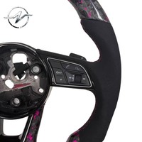 Volant en fibre de carbone à 3 branches avec boutons multifonctions et poignée en cuir violet pour Audi A1 RS5 A6 A3 A7 Q7