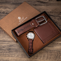 Sabuk dompet kemasan Vintage pria, Set hadiah 3-in-1 istimewa kemasan Vintage Dompet pendek untuk hadiah Hari Valentine dan ayah