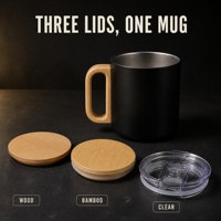 Mug à café 400 ml en acier inoxydable 304 à double paroi, mug de camping, mug de voyage, poignées en bois, choix de trois couvercles