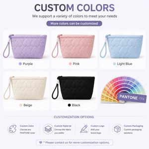 Pochette cosmétique matelassée en forme de cœur pour femme, grande capacité, trousse de toilette de voyage, organiseur de rangement pour soins de la peau, logo personnalisé - Product Image 4