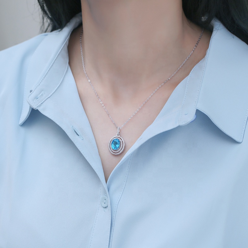 HMOIS Factory Price Topaz Jewelry Natural 925 Silver Blue Topaz Gemstone Pendant