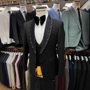 <span class=keywords><strong>Traje</strong></span> de Etiqueta para <span class=keywords><strong>Hombre</strong></span>, Estilo Americano, 3 Piezas, Nuevo, Transfronterizo, 100% Lana Peinada, Pantalones Casuales con Cierre de Cremallera - Product Image 2