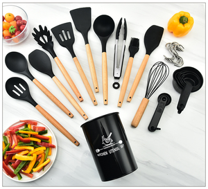 Utensilio de cocina de silicona antiadherente de buena calidad, juego de espátula con mango de madera y soporte para cuchara, 34 Uds. - Product Image 5