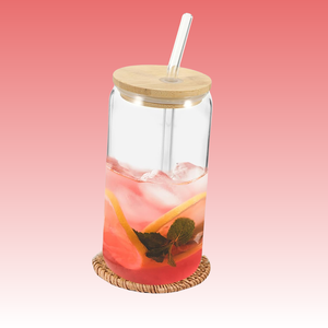 Wholesale 12oz 16oz 20oz Clear Frosted High Borosilicate Glass Eco-Friendly Sublimation Blanks Beer Can Tumbler Straw Bamboo <b>Lid</b> - Product Image 4
