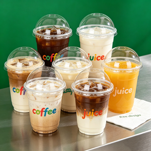อุปกรณ์ร้านกาแฟ แก้วพลาสติกพิมพ์โลโก้ตามสั่ง แก้วใช้แล้วทิ้ง ขนาด 12/16/24/32 ออนซ์ วัสดุ PET/PP สำหรับเครื่องดื่มเย็น นมปั่น กาแฟ พร้อมฝาและหลอด - Product Image 1