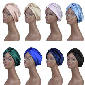 Haute qualité en gros personnalisé cheveux Bonnets femmes réglable Double face <span class=keywords><strong>bonnet</strong></span> de couchage Satin Bonnets cheveux Wraps accessoires - Product Image 2